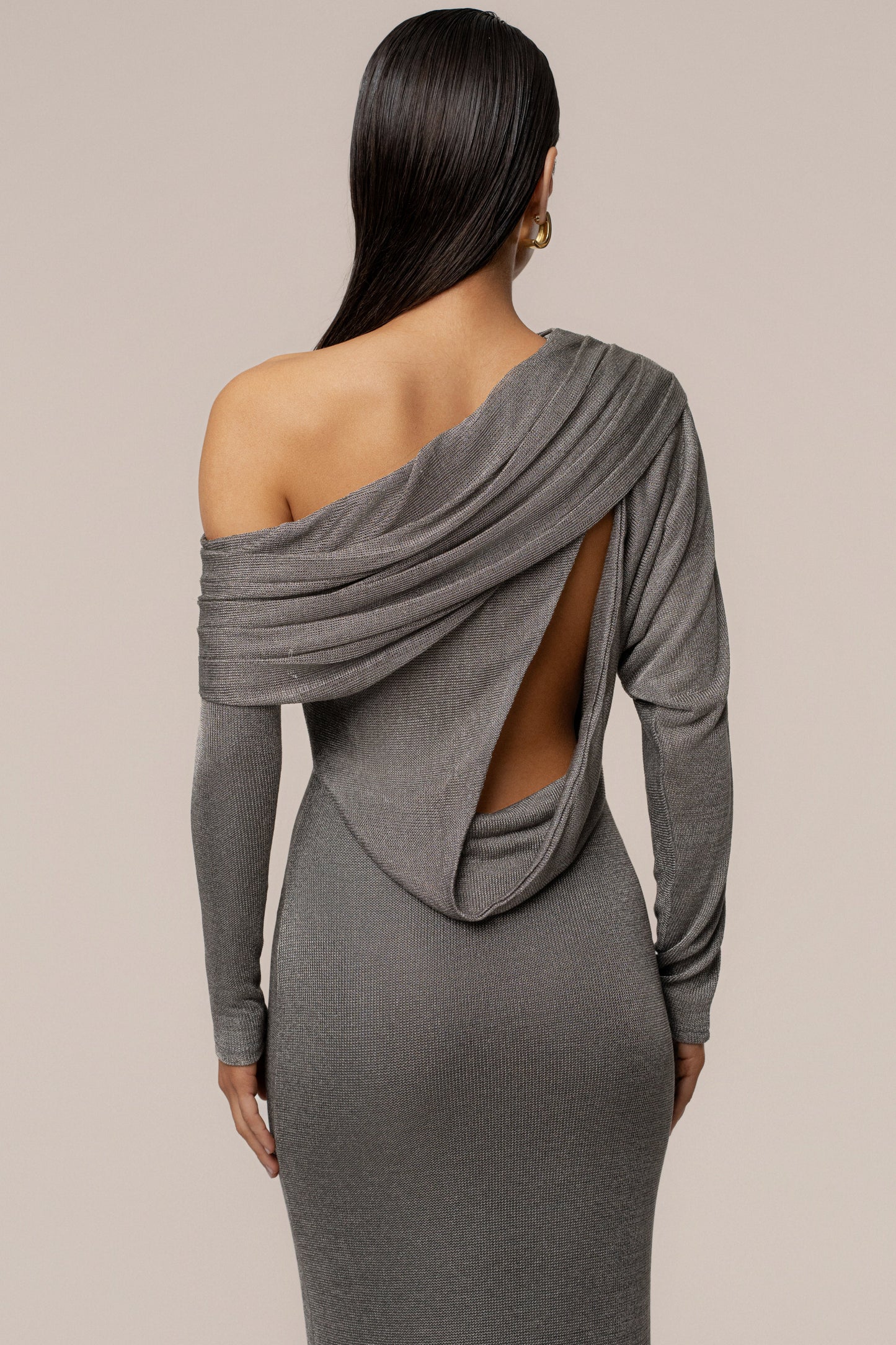 Silver Drape And Shine Maxi Dress