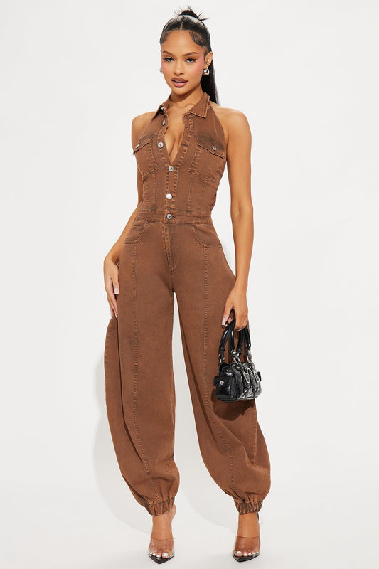 Downtown Girl Balloon Jumpsuit - Chocolate