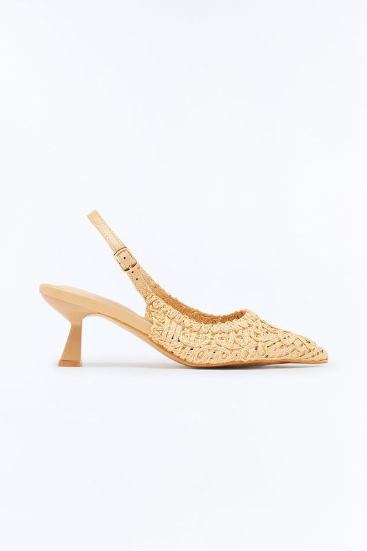 Amos Raffia Kitten Heel Pumps - Natural