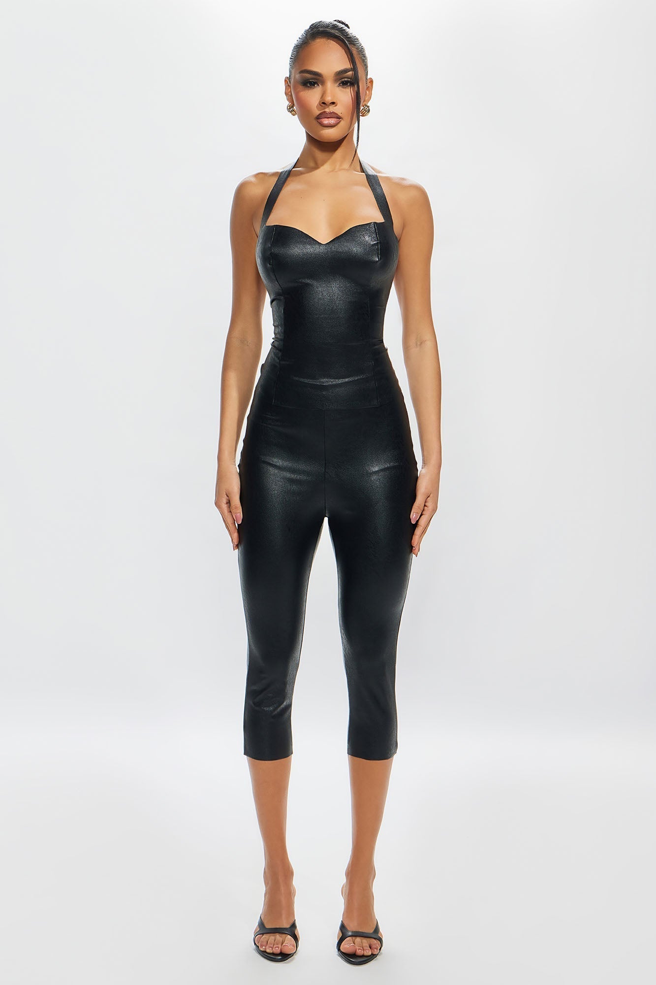 Dainty Faux Leather Capri Pant - Black
