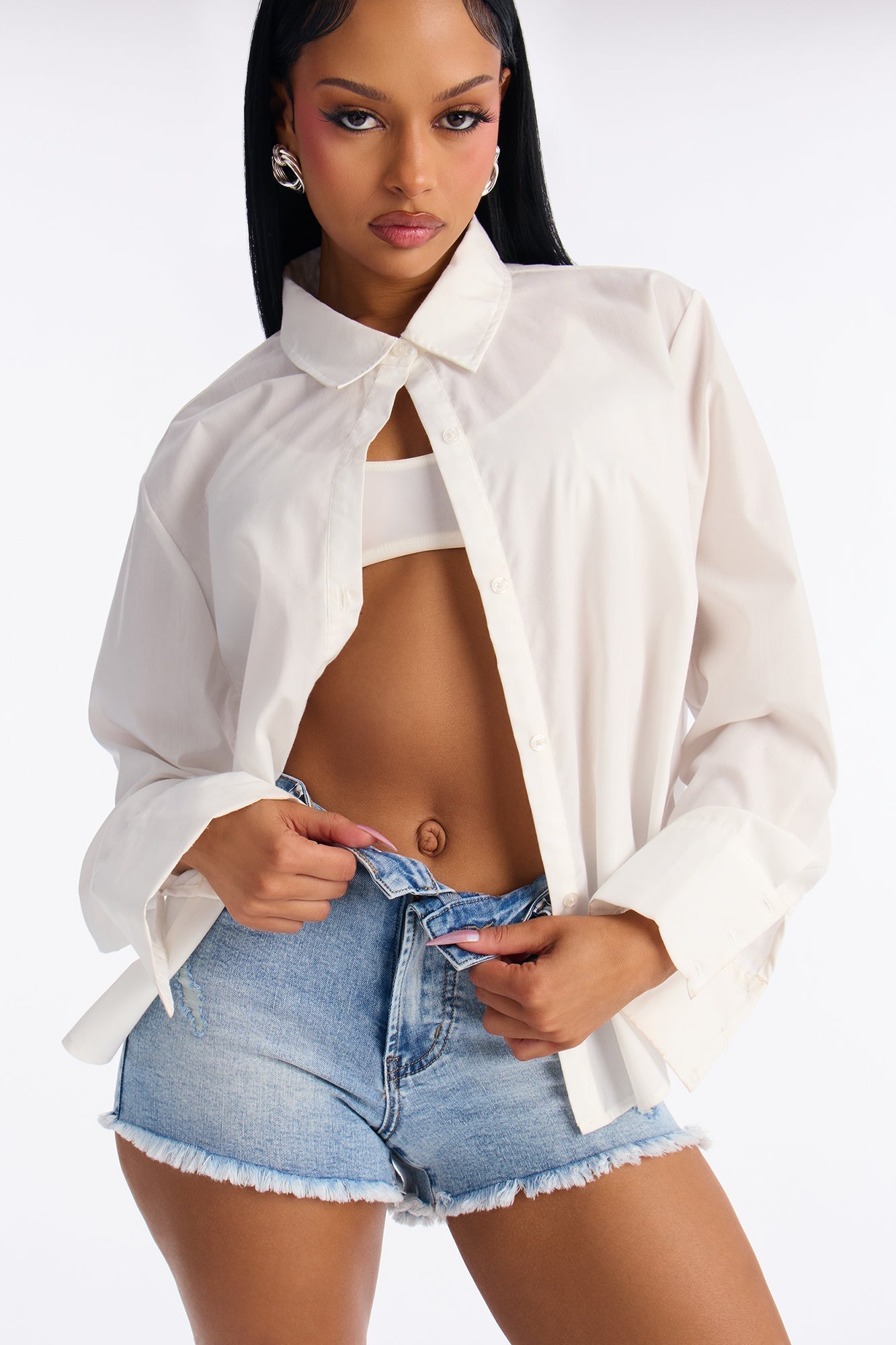 Beach Haven Cut Off Stretch Denim Shorts - Light Wash