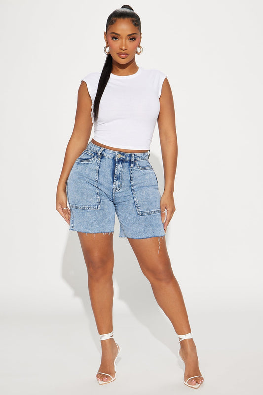 Told You So Denim Bermuda Shorts - Acid Wash Blue
