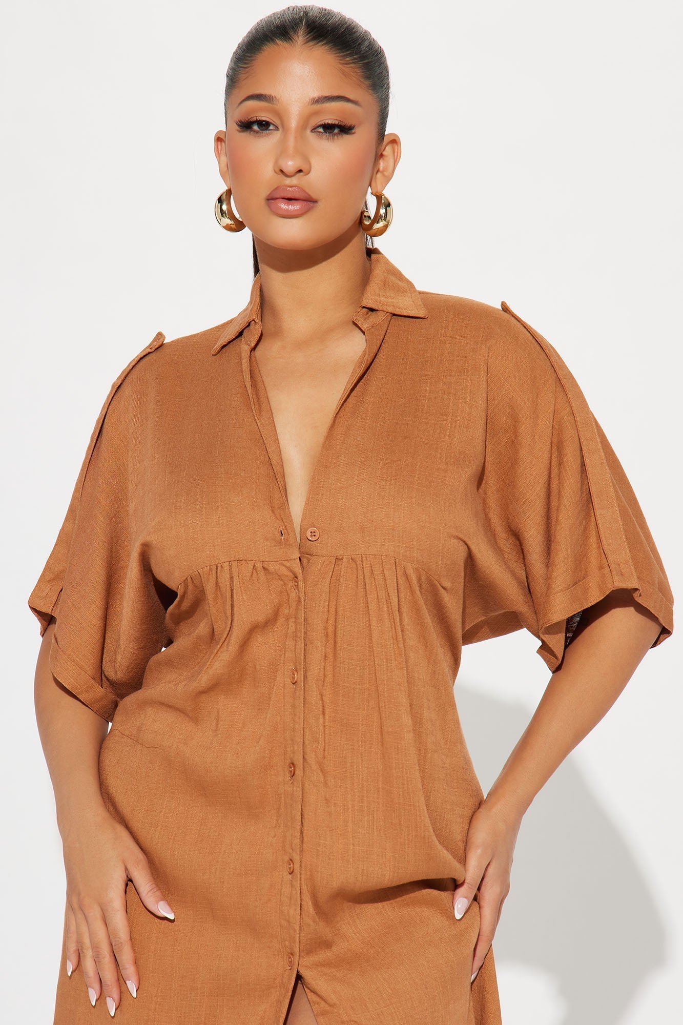 Lucia Shirt Midi Dress - Cognac