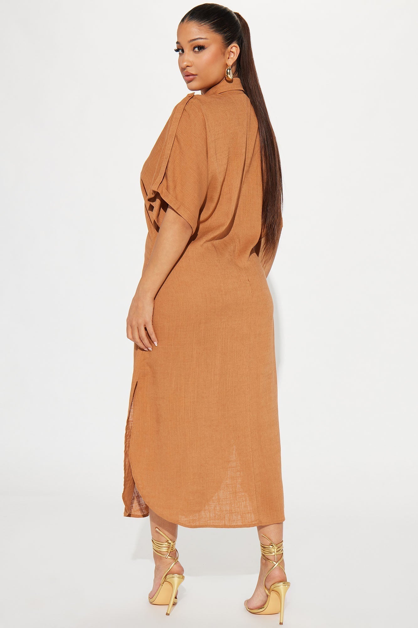 Lucia Shirt Midi Dress - Cognac