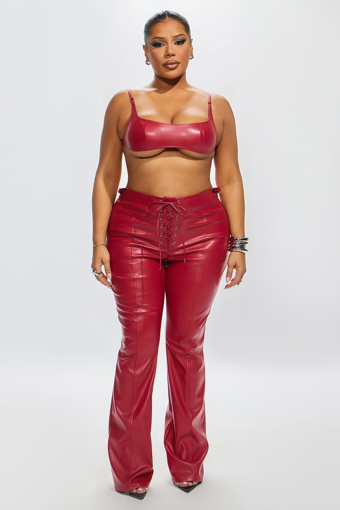 Vivienne Faux Leather Lace Up Pant - Red