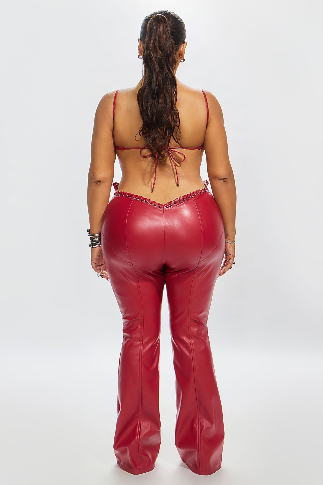 Vivienne Faux Leather Lace Up Pant - Red