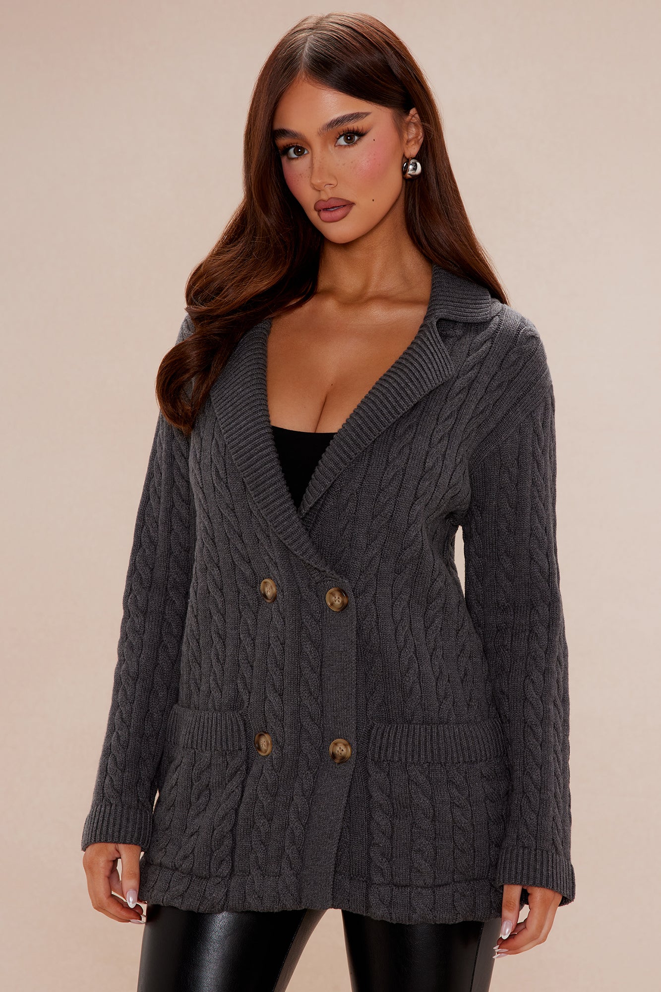 Soraya Cable Knit Sweater - Charcoal