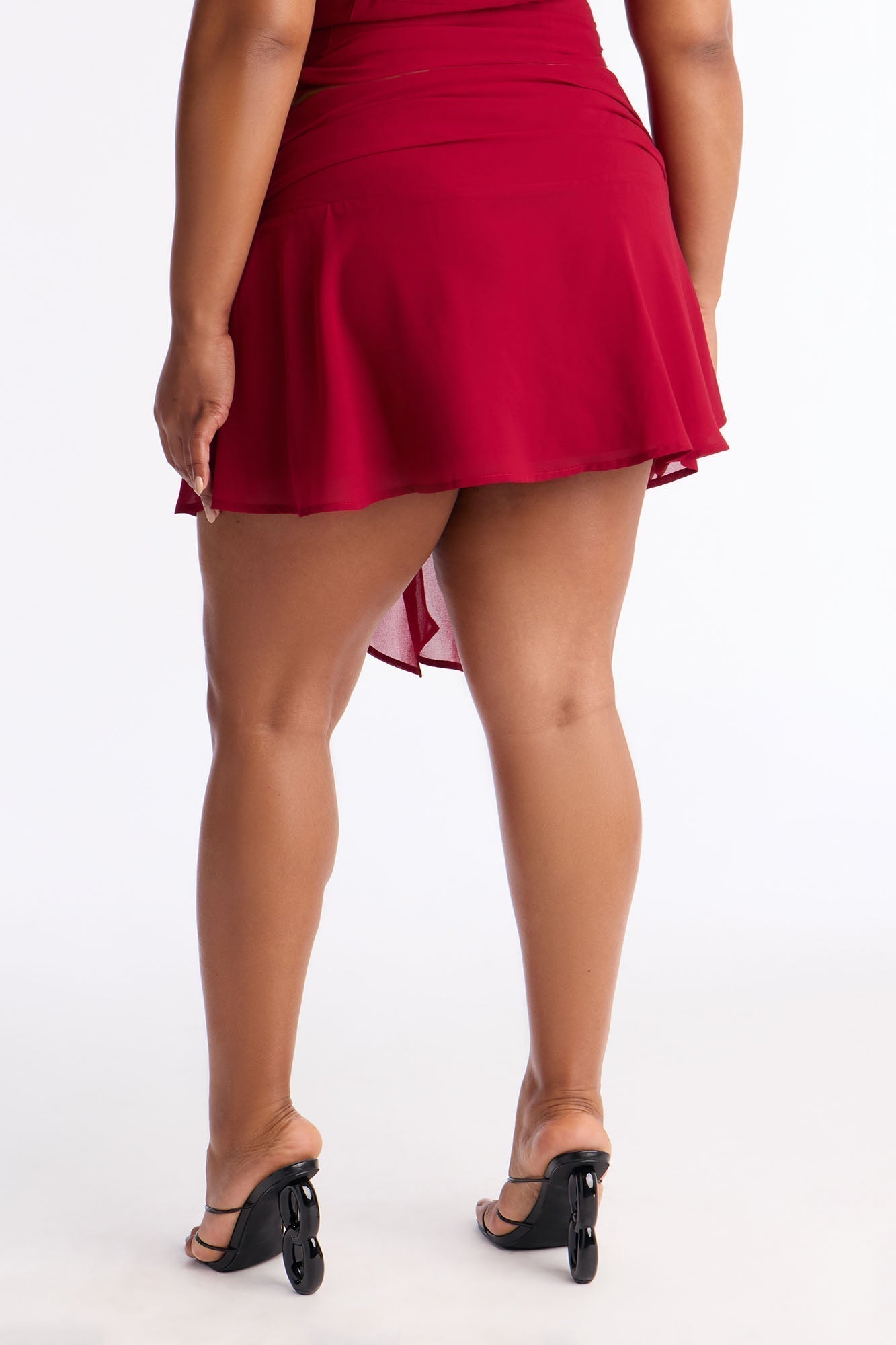 Remi Chiffon Ruched Mini Skirt - Red