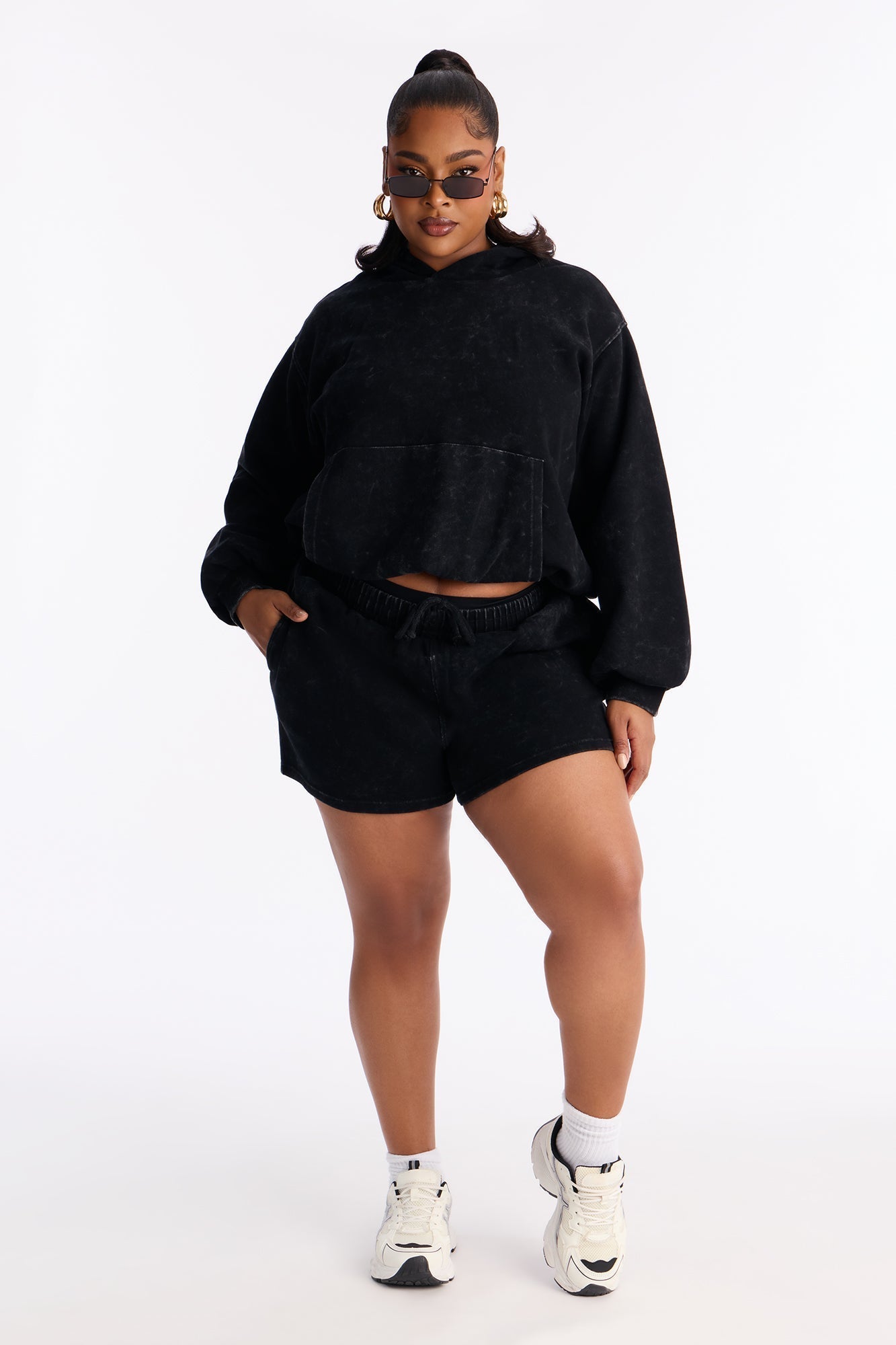 Dana Washed Foldover Waist Sweatshorts - Black