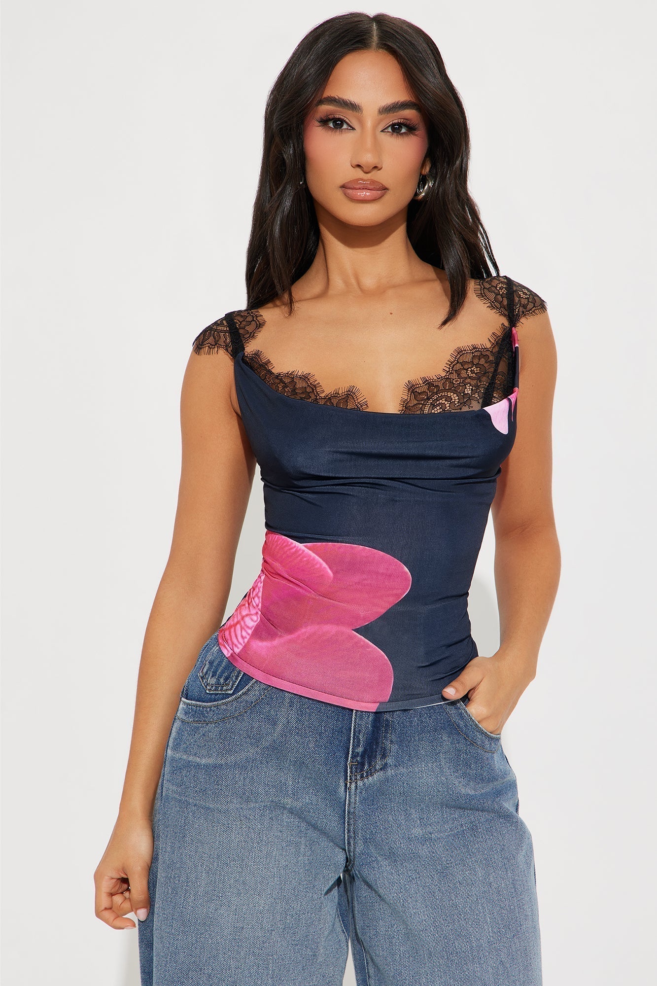 Orchid Cowl Neck Top - Black/combo