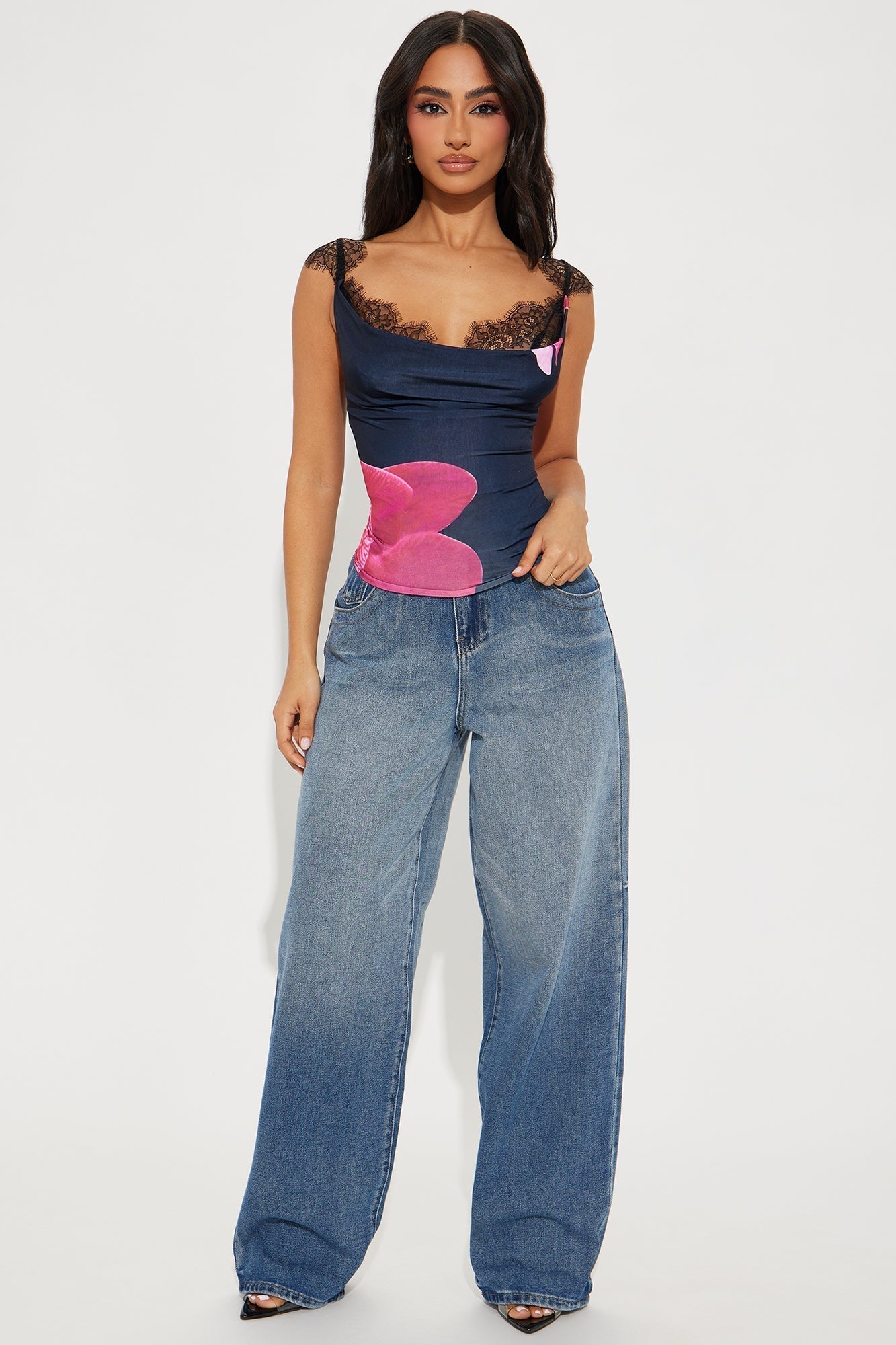 Orchid Cowl Neck Top - Black/combo