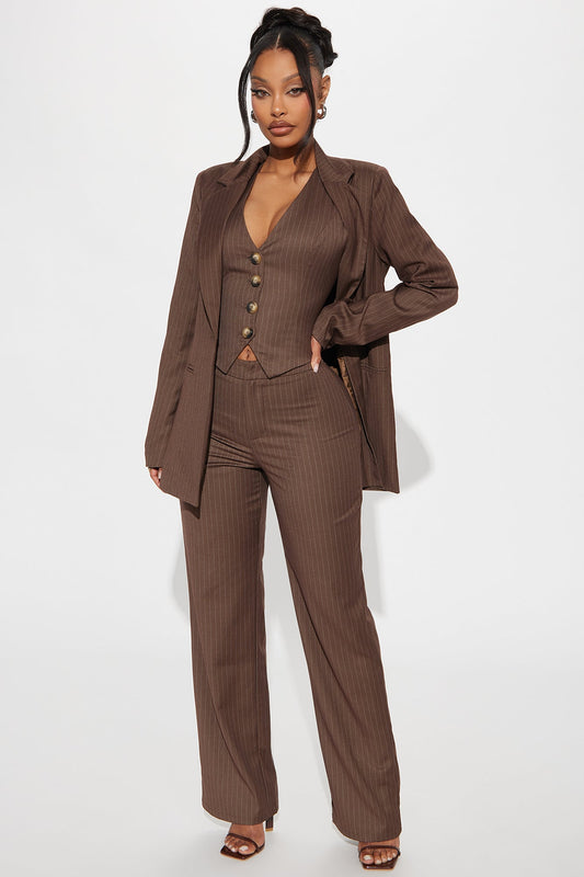 Lesson Learnt Pinstripe Trouser - Mocha