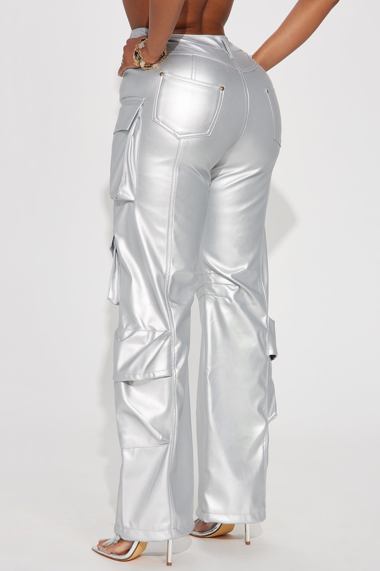 City Is Mine Faux Leather Cargo Pant - Silver