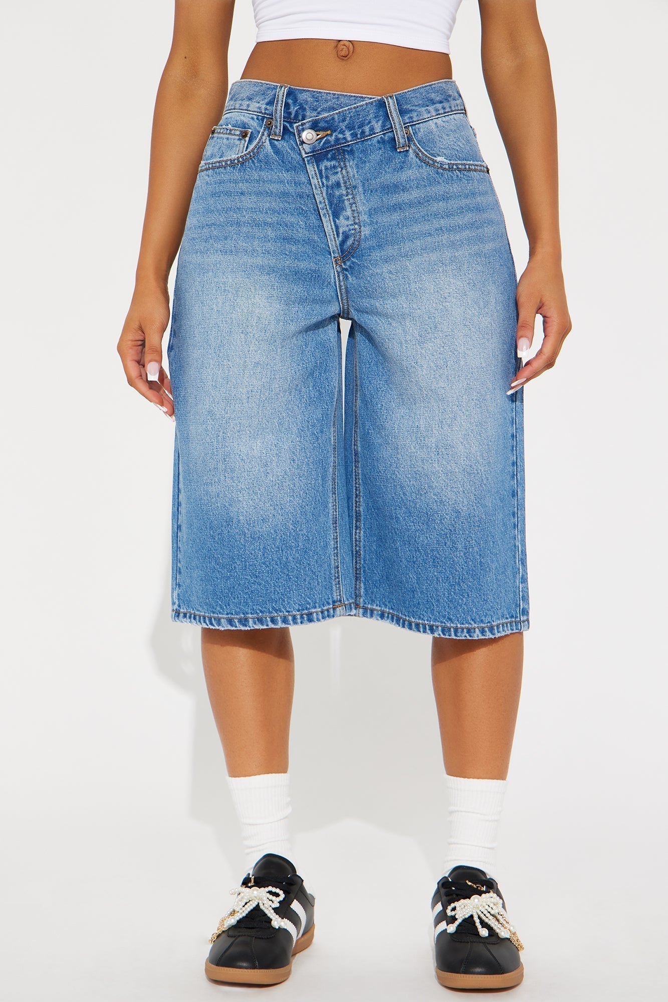 Take Whats Mine Crossover Denim Jorts - Medium Wash