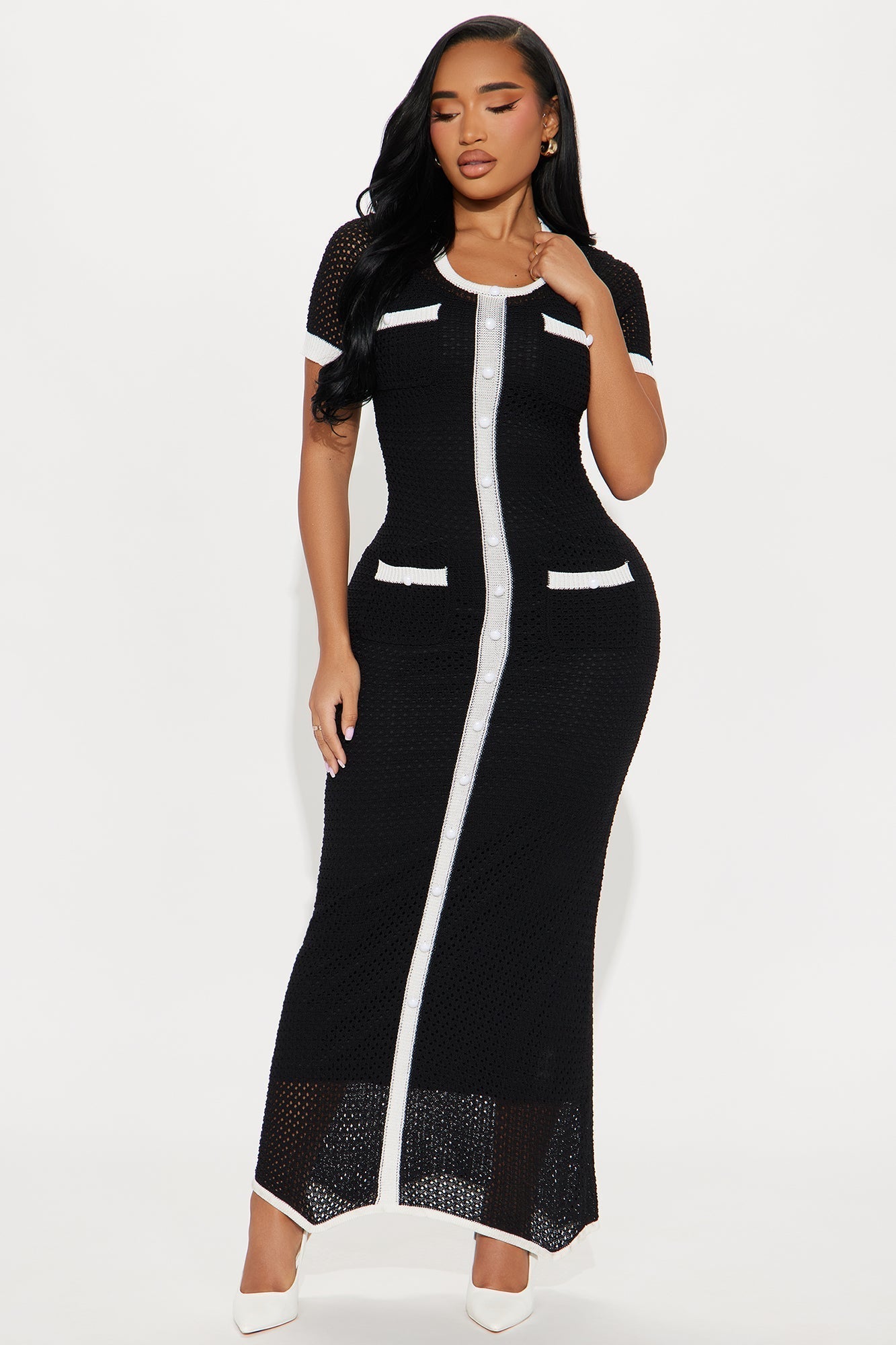 Elena Crochet Maxi Dress - Black/White