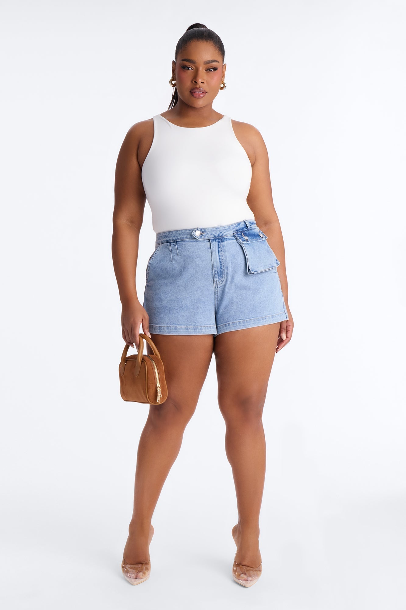 Key Biscayne Cargo Stretch Denim Shorts - Light Wash