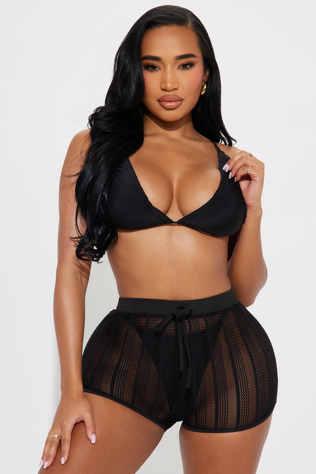 Hailey Sheer Texture Cover Up Shorts - Black