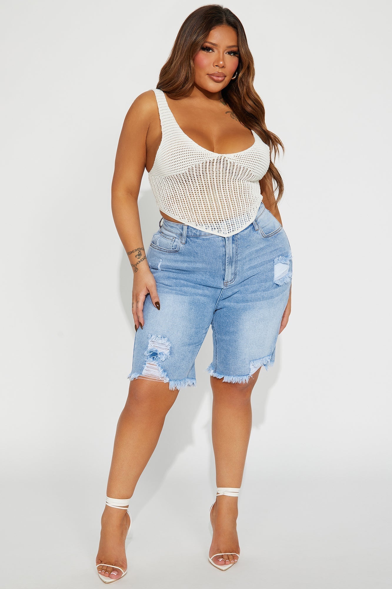 Came To Win Stretch Denim Bermuda Shorts - Medium Wash
