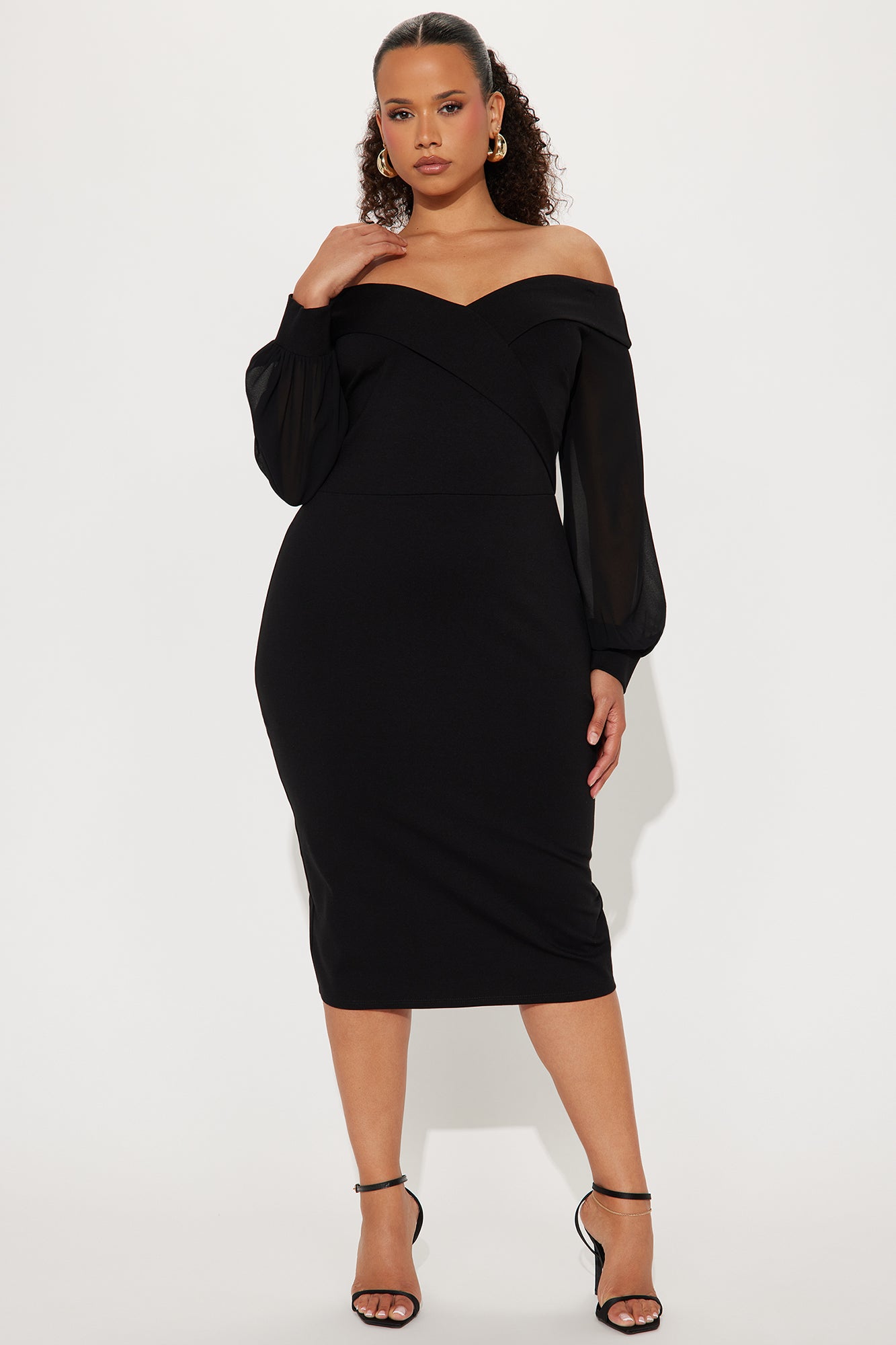 Mirabella Off Shoulder Midi Dress - Black