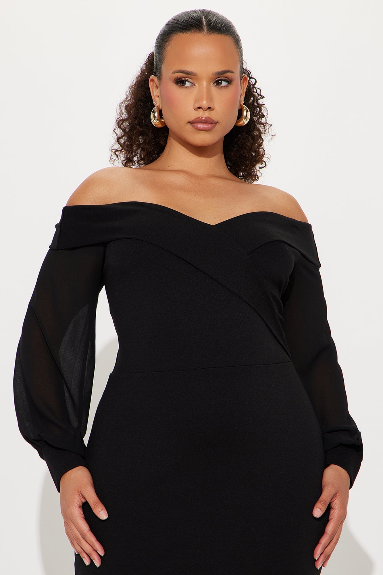 Mirabella Off Shoulder Midi Dress - Black