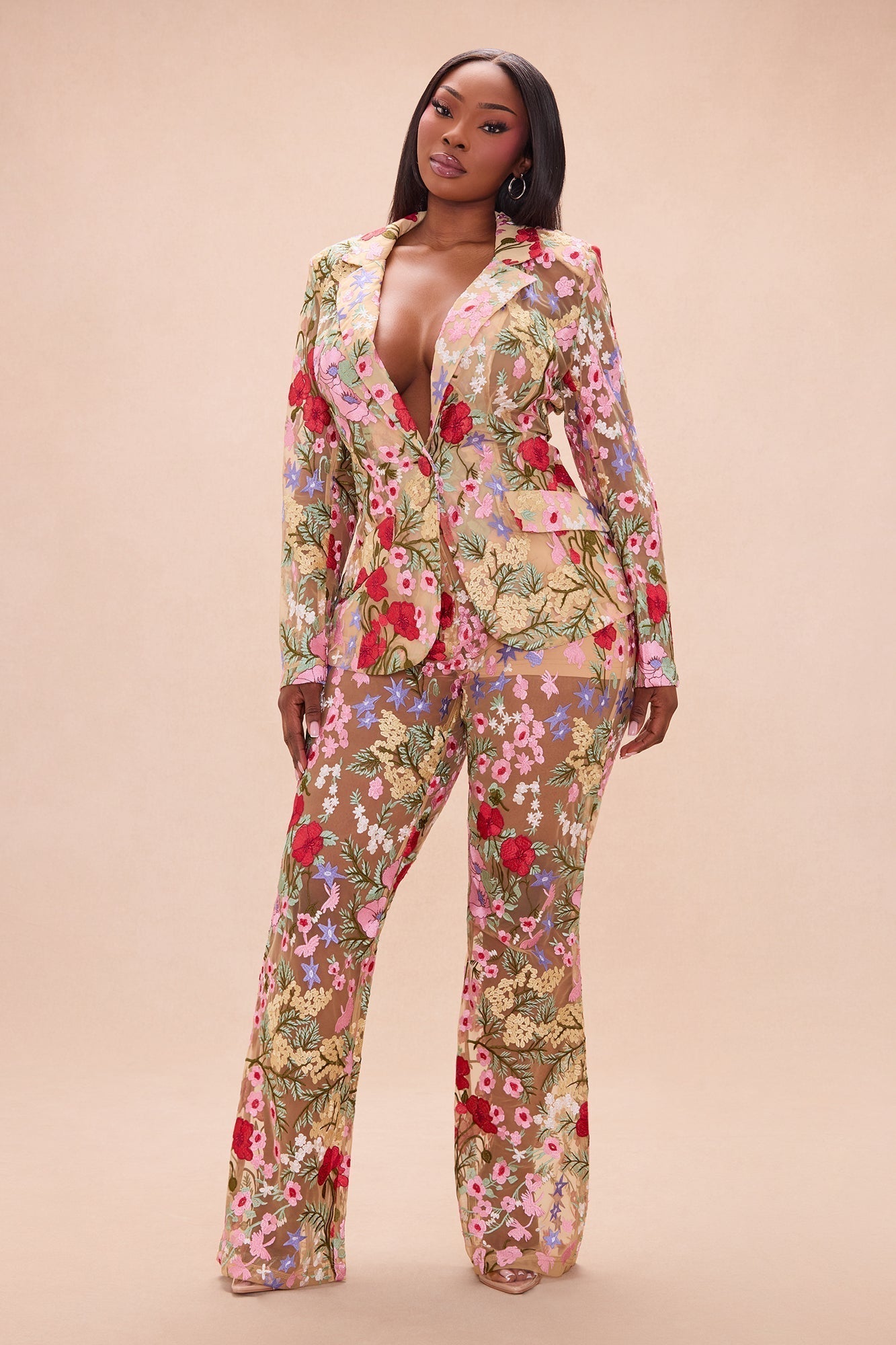 Erin Embroidered Blazer - Nude/combo