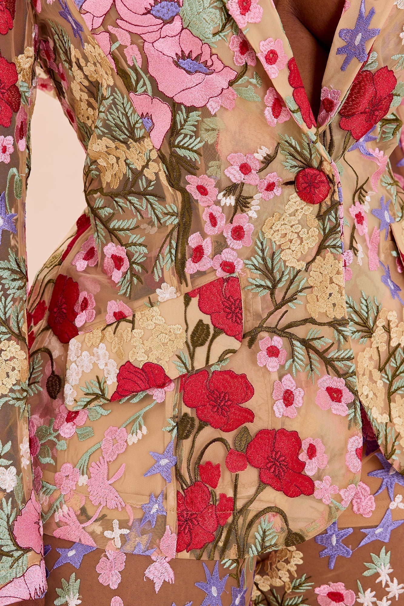 Erin Embroidered Blazer - Nude/combo
