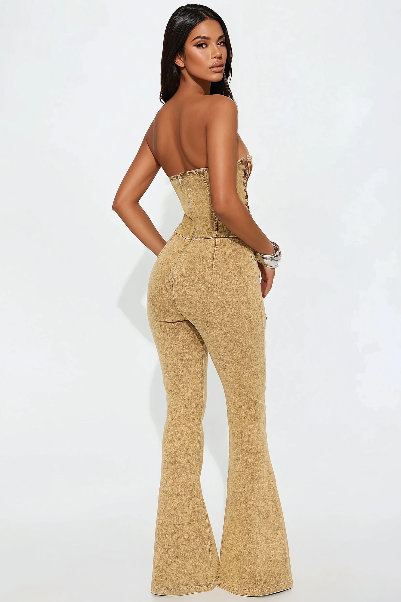 Meet Me In The Desert Denim Jumpsuit - Tan