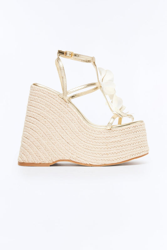 Andrea Floral Platform Wedges - Gold