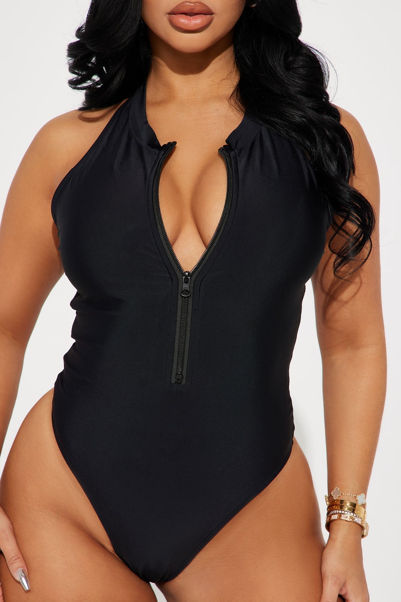 Evelyn Zip Up 1 Piece Swimsuit - Black
