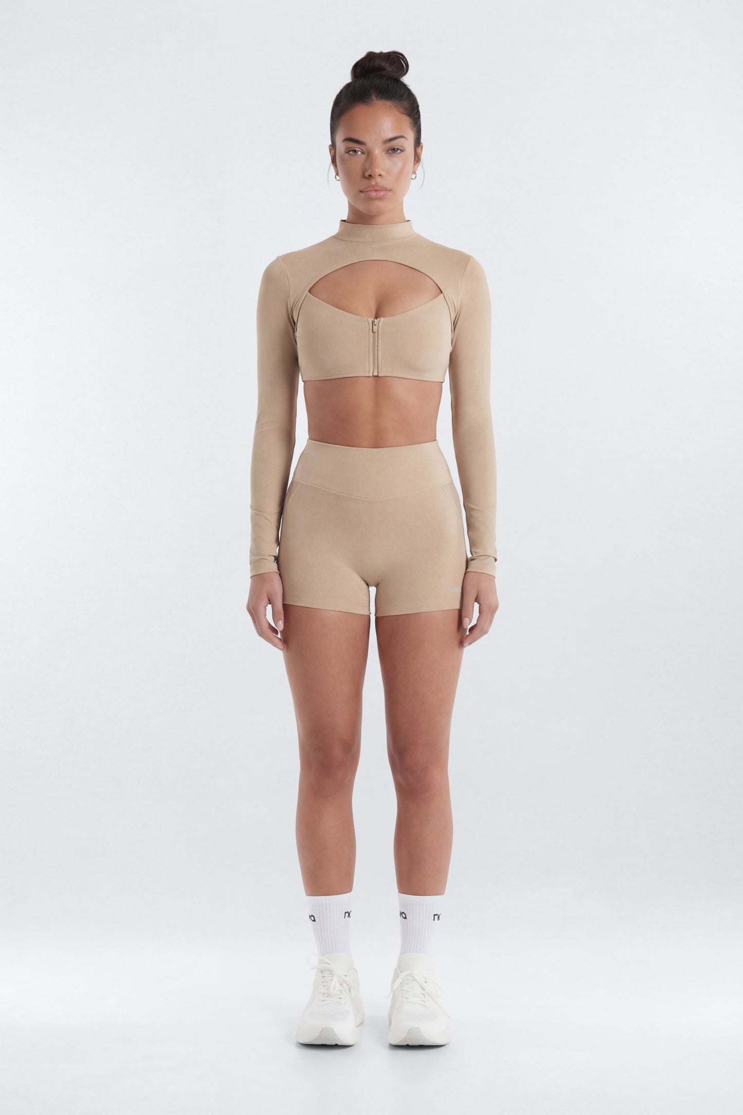 AirSculpt™ 3″ Mesh Contrast Sports Biker Short - Taupe