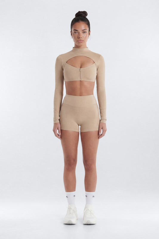 AirSculpt™ 3″ Mesh Contrast Sports Biker Short - Taupe