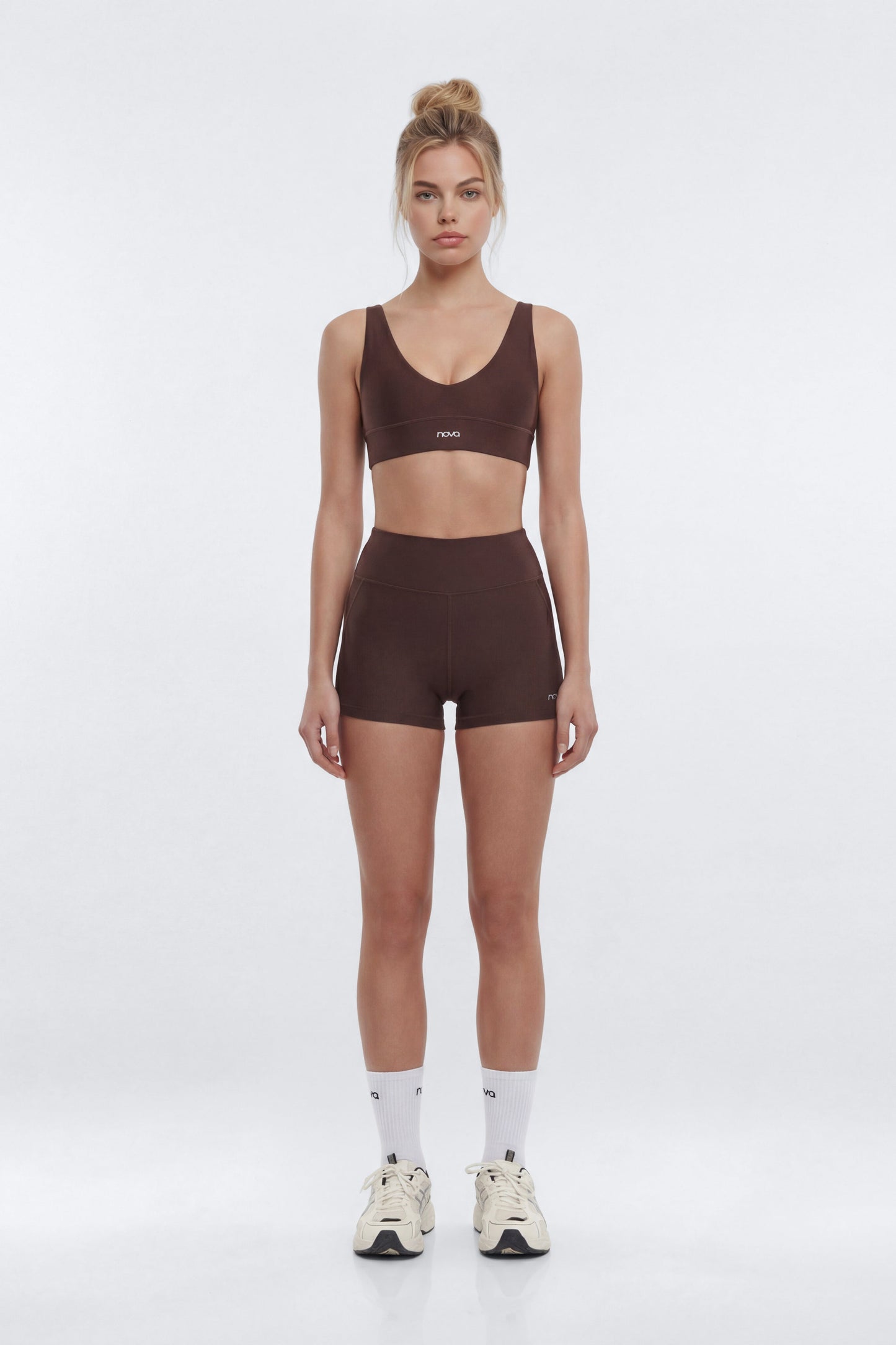 AirSculpt™ 3″ Mesh Contrast Sports Biker Short - Brown