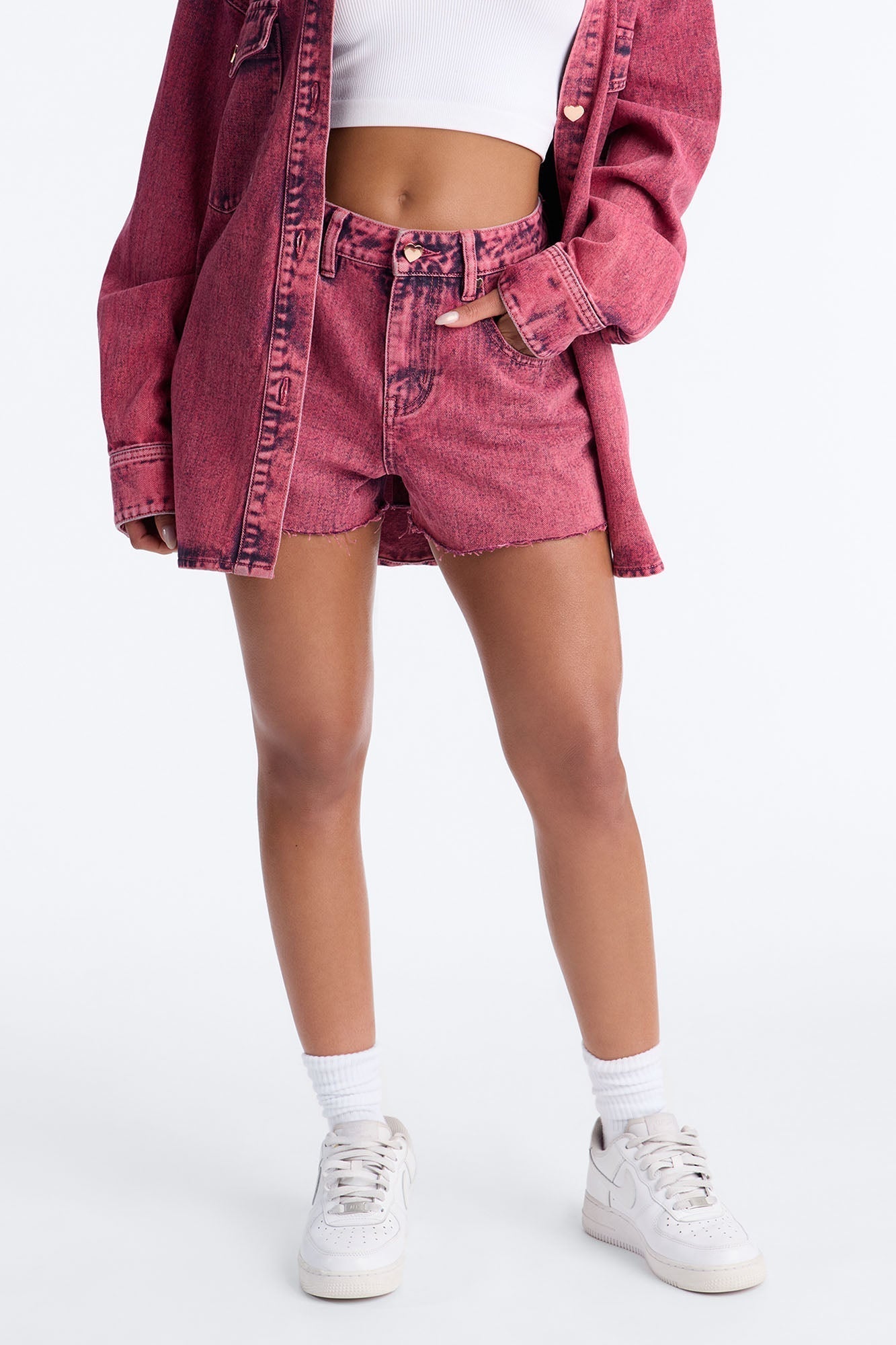 Love You More Denim Shorts - Pink