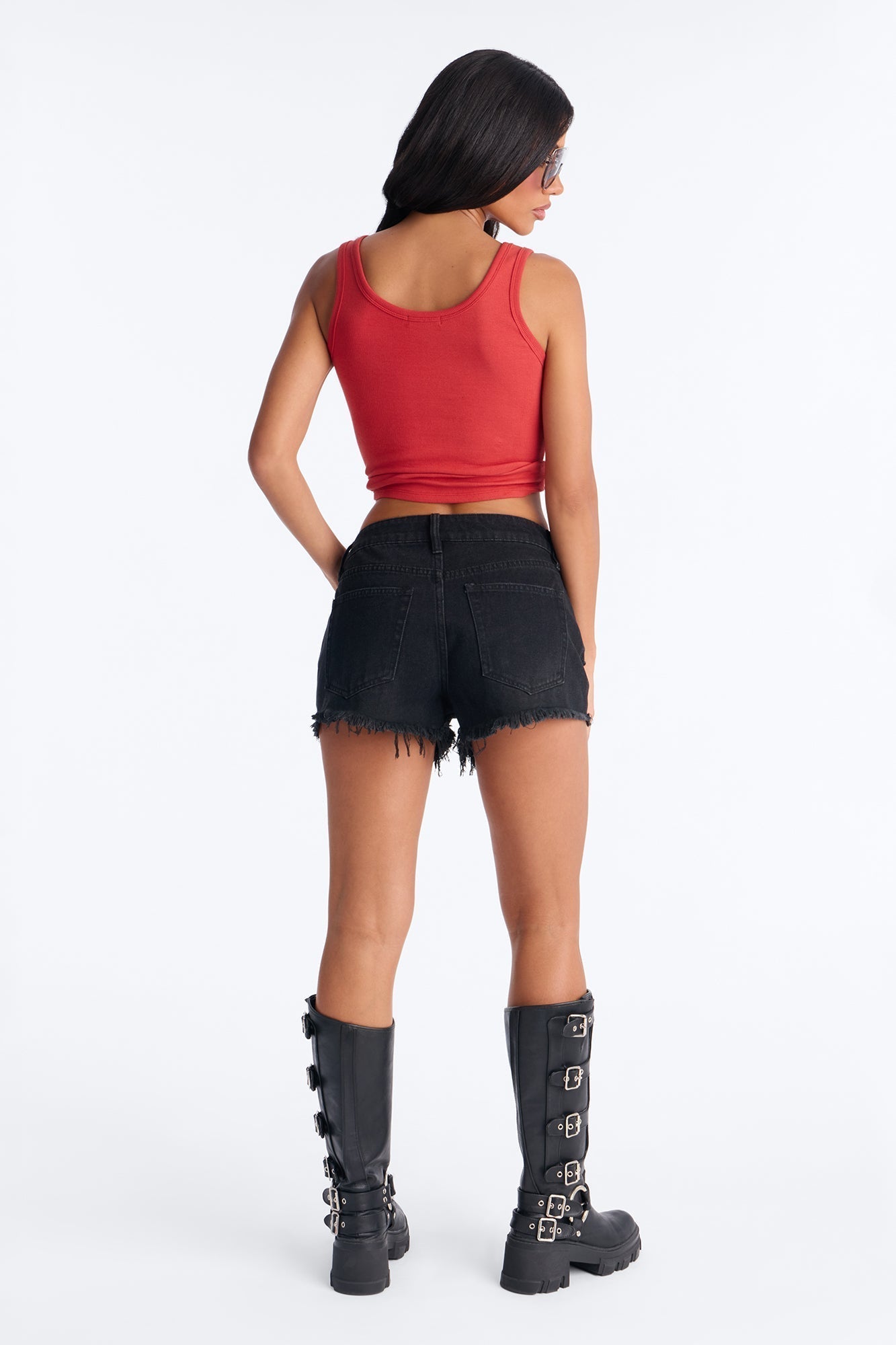 Summer Break Ripped Cut Off Denim Shorts - Black Wash