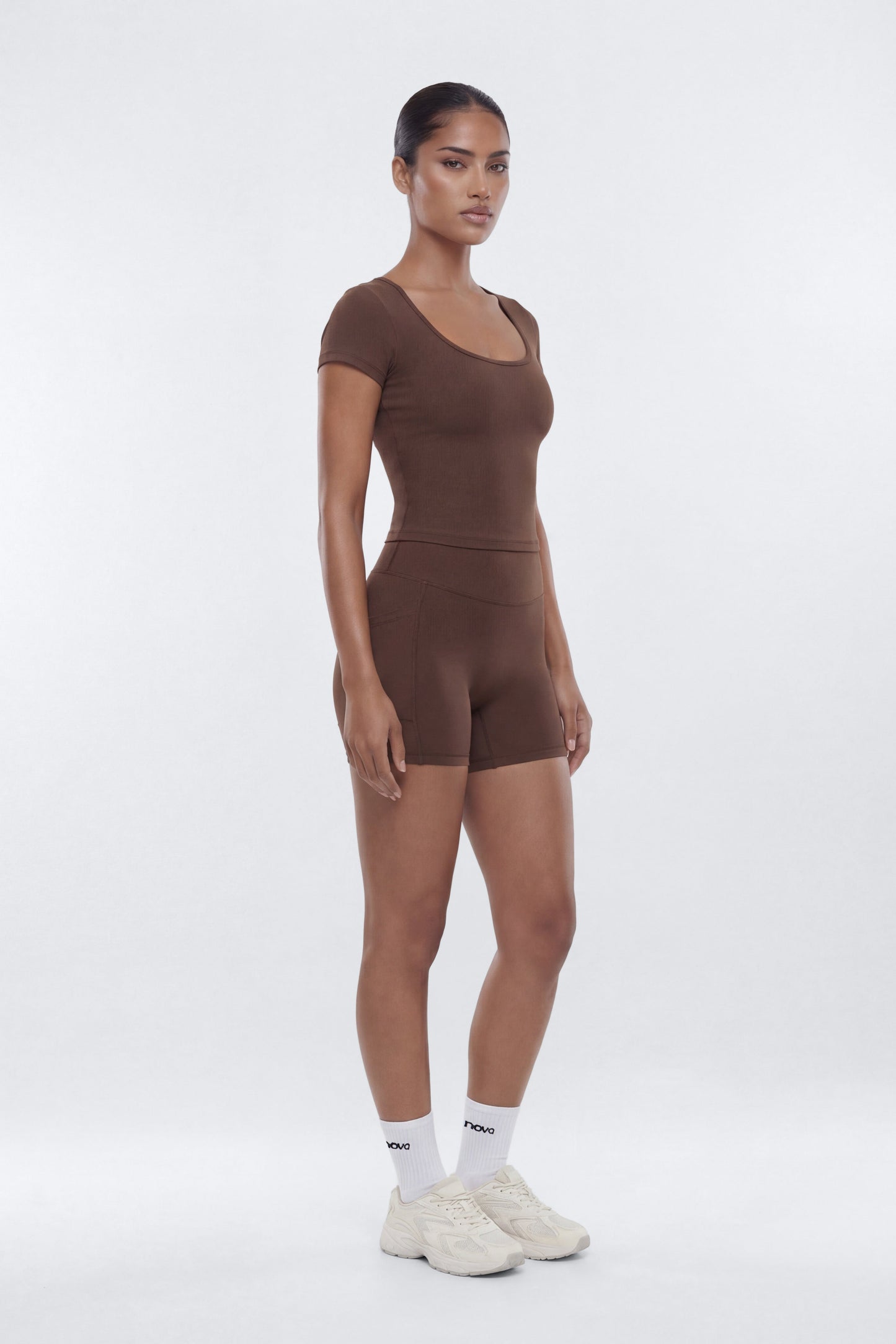 CloudForm™ High Waist 5″ Side Pocket Biker Short - Brown