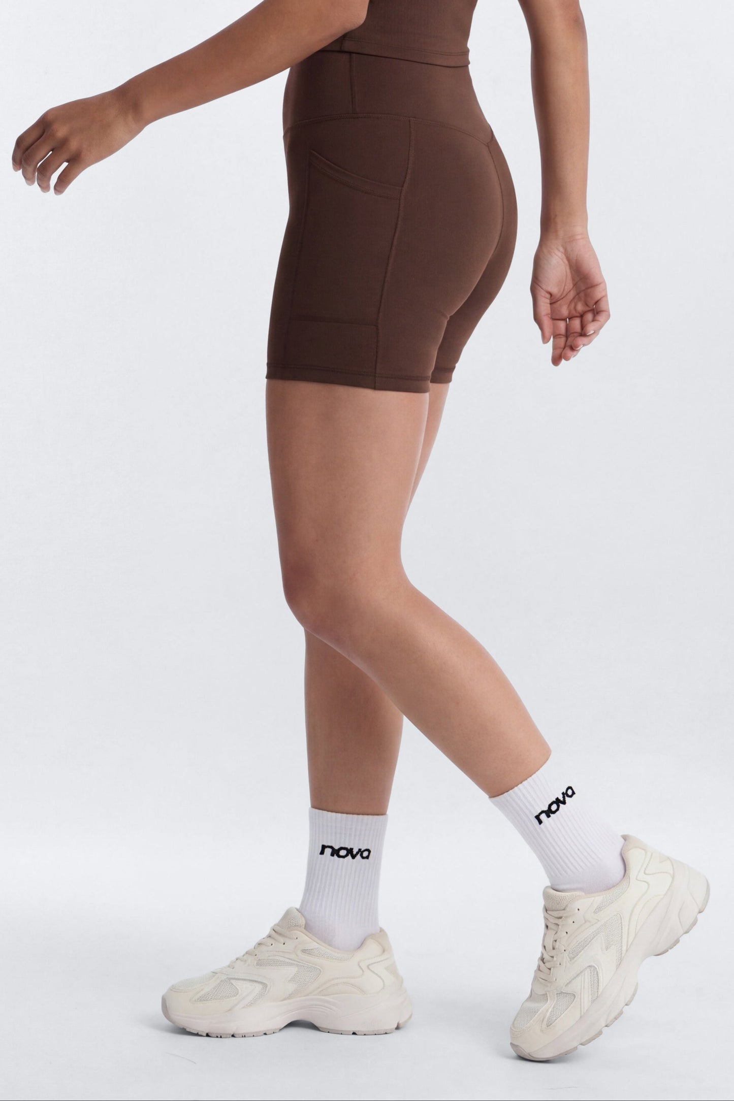 CloudForm™ High Waist 5″ Side Pocket Biker Short - Brown