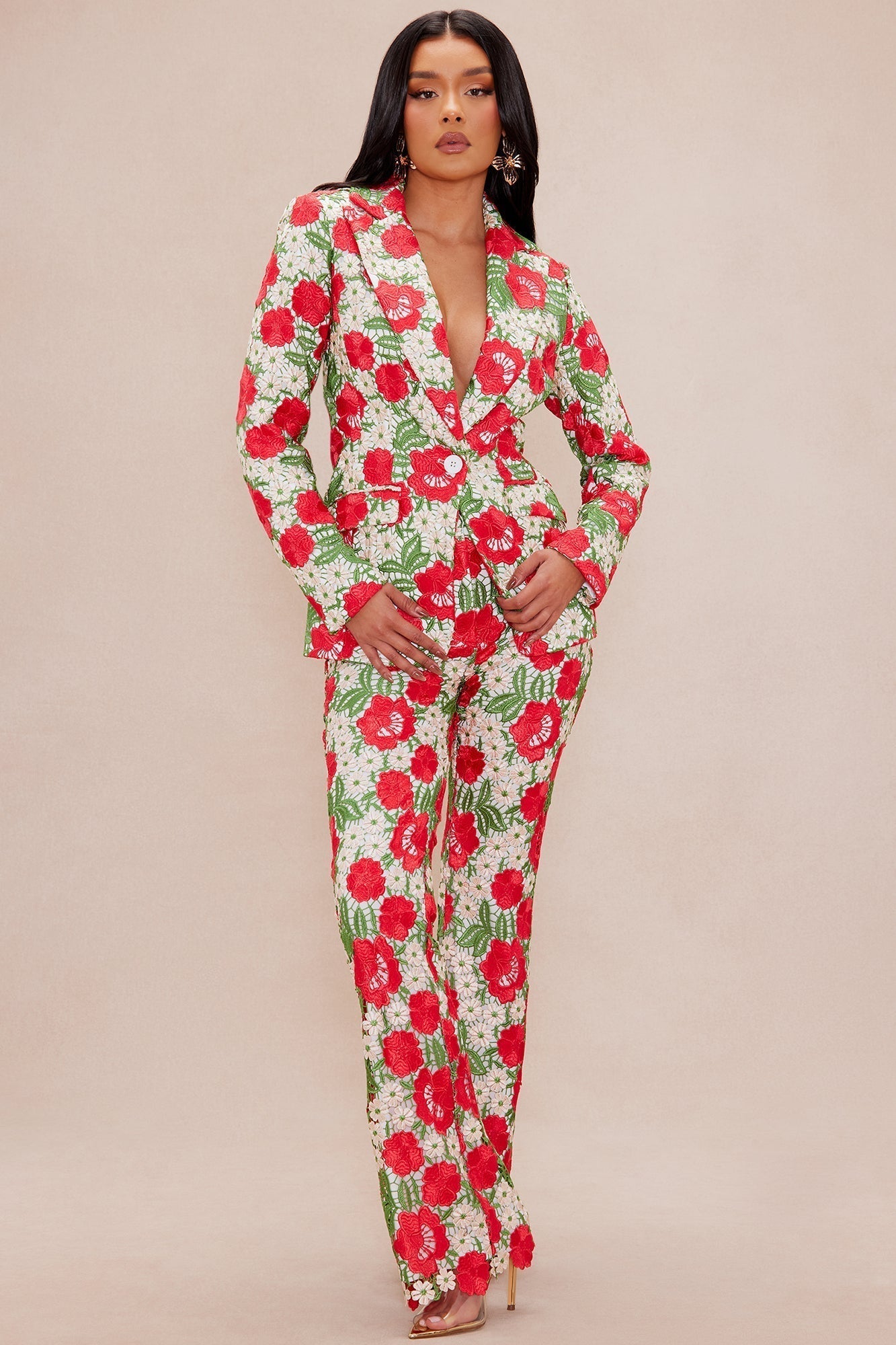 Isadora Embroidered Blazer - Red/combo