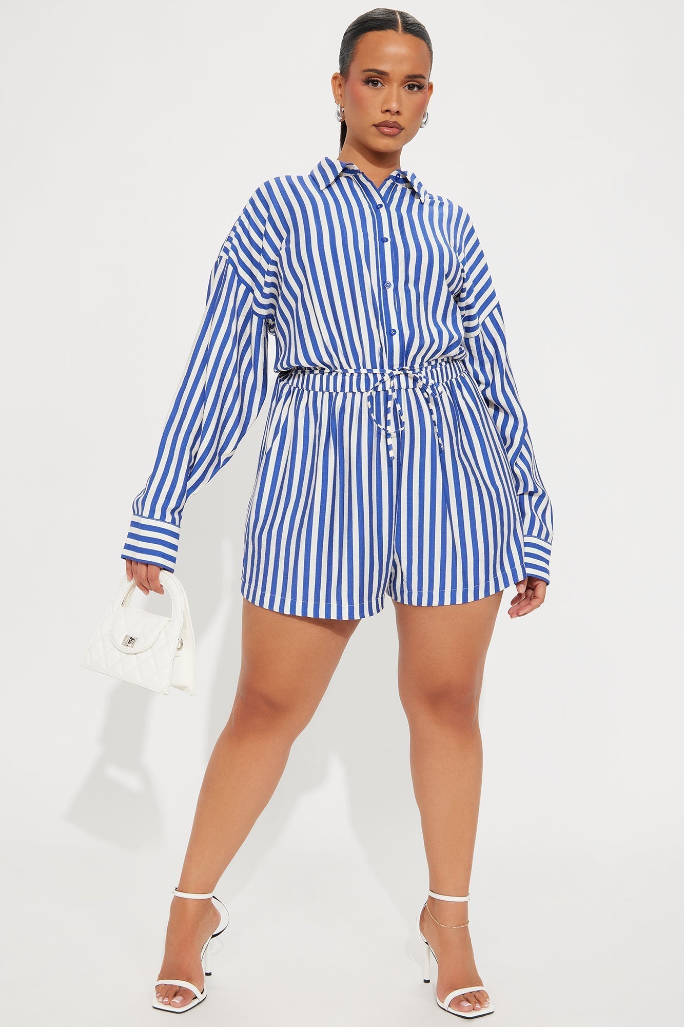 Callie Striped Romper - White/Blue