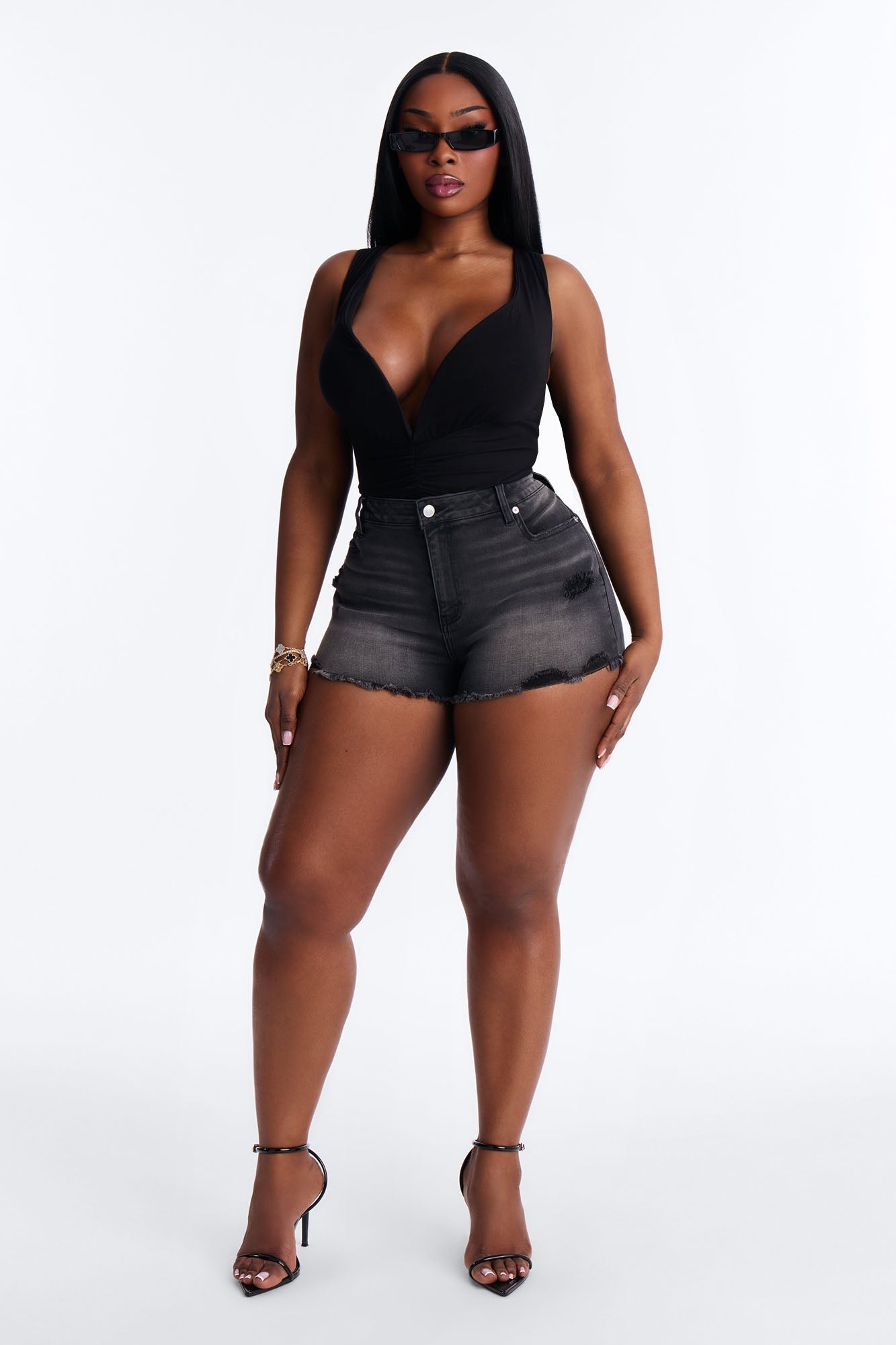 Ibiza Cut Off Stretch Denim Shorts - Black Wash