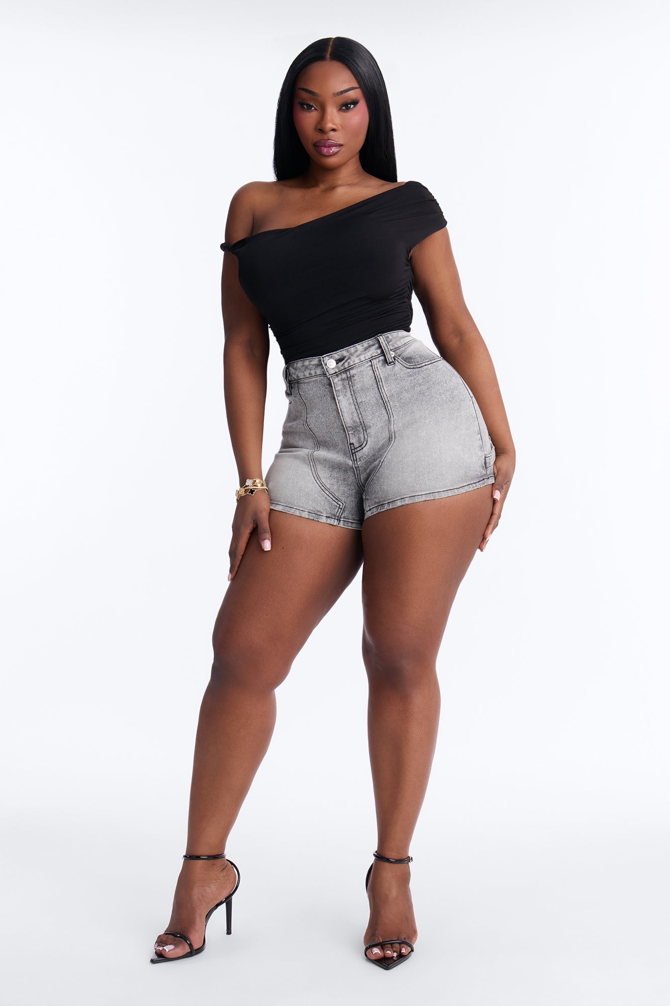 No Regrets Stretch Denim Shorts - Grey