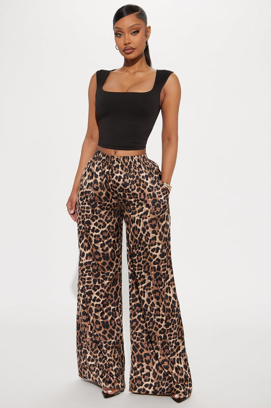 Audrey Leopard Satin Pant - Brown/combo