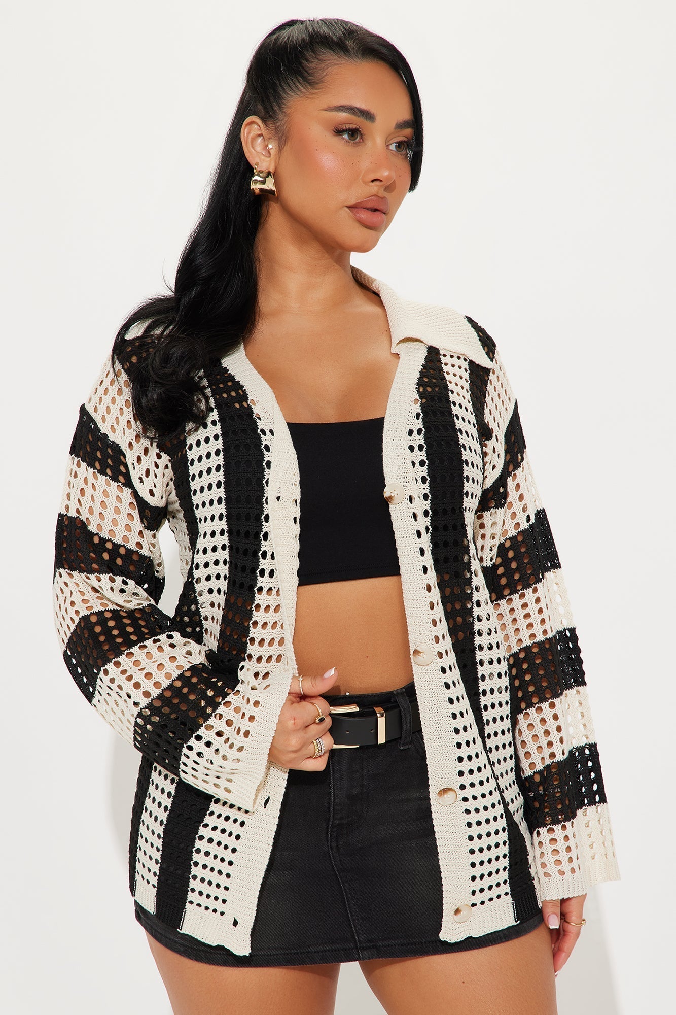 Seaside Bliss Crochet Shirt - Black/combo