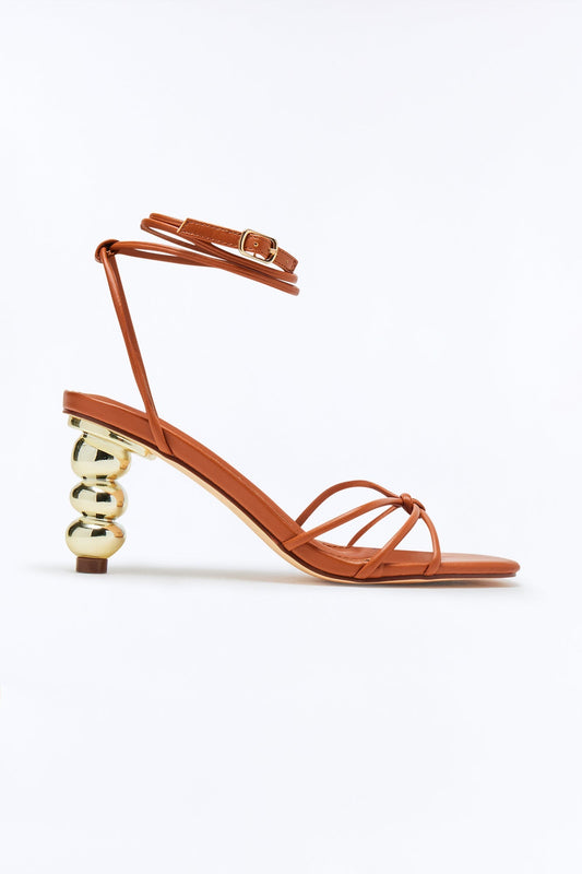 Alona Ankle Strap Novelty Heels - Tan
