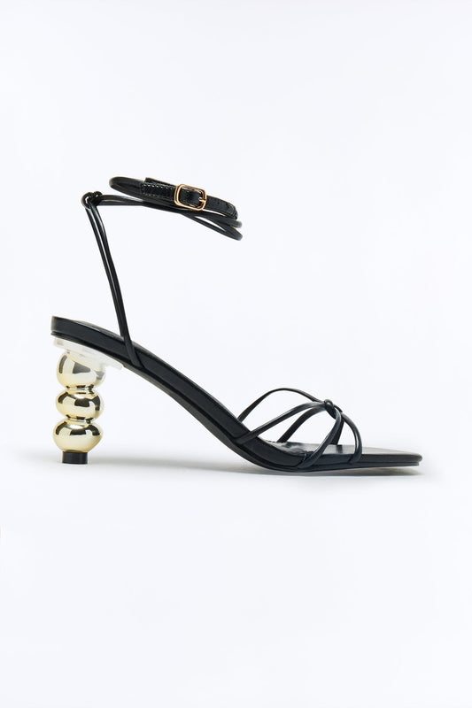 Alona Ankle Strap Novelty Heels - Black