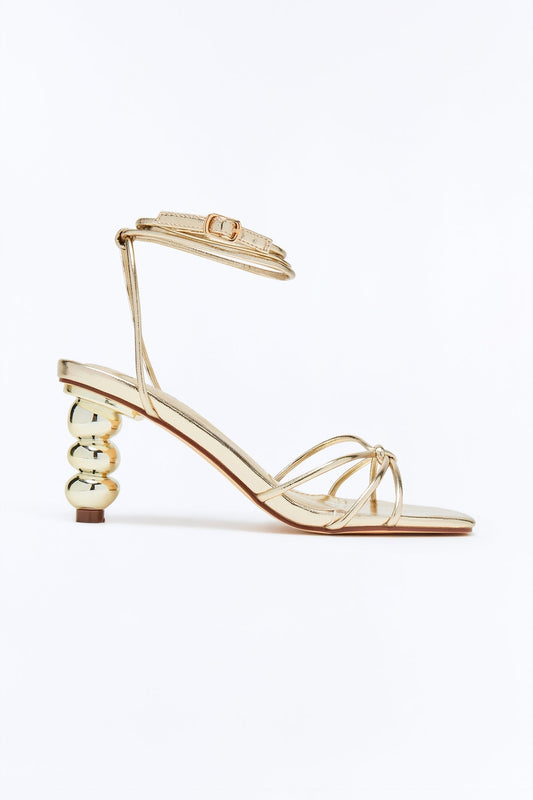 Alona Ankle Strap Novelty Heels - Gold