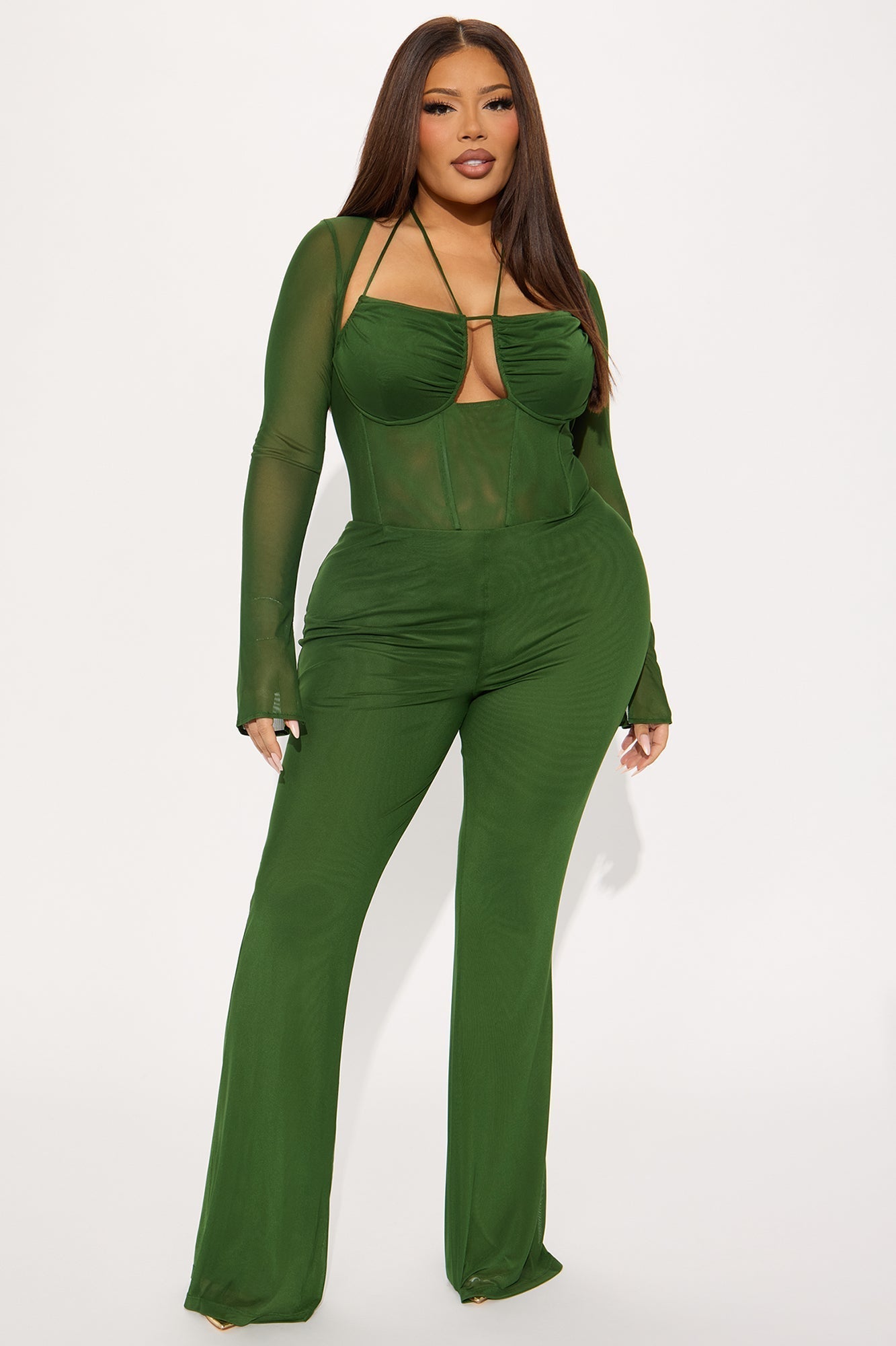 Melanie Mesh Corset Jumpsuit - Green