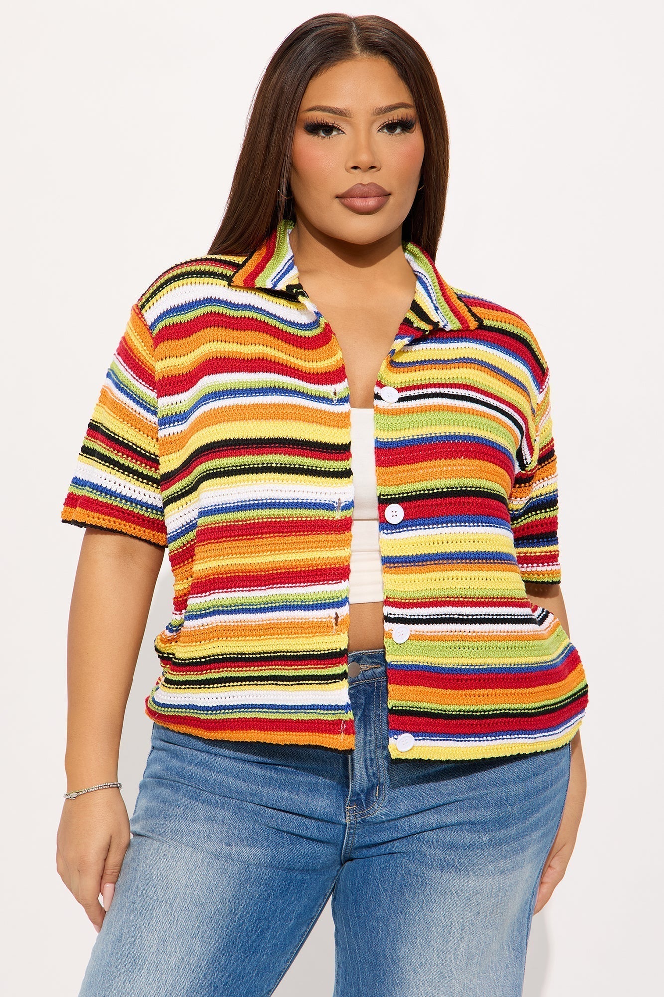 Vivid Dreams Short Sleeve Crochet Cardigan - Multi Color
