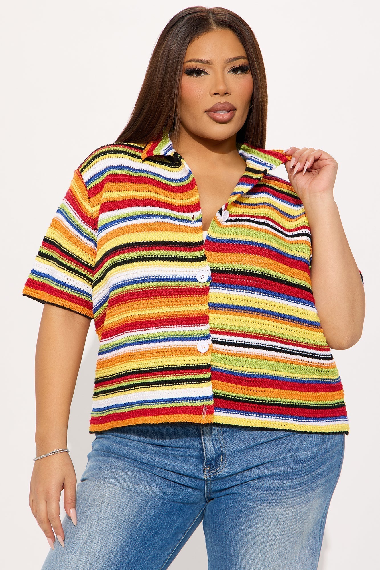Vivid Dreams Short Sleeve Crochet Cardigan - Multi Color