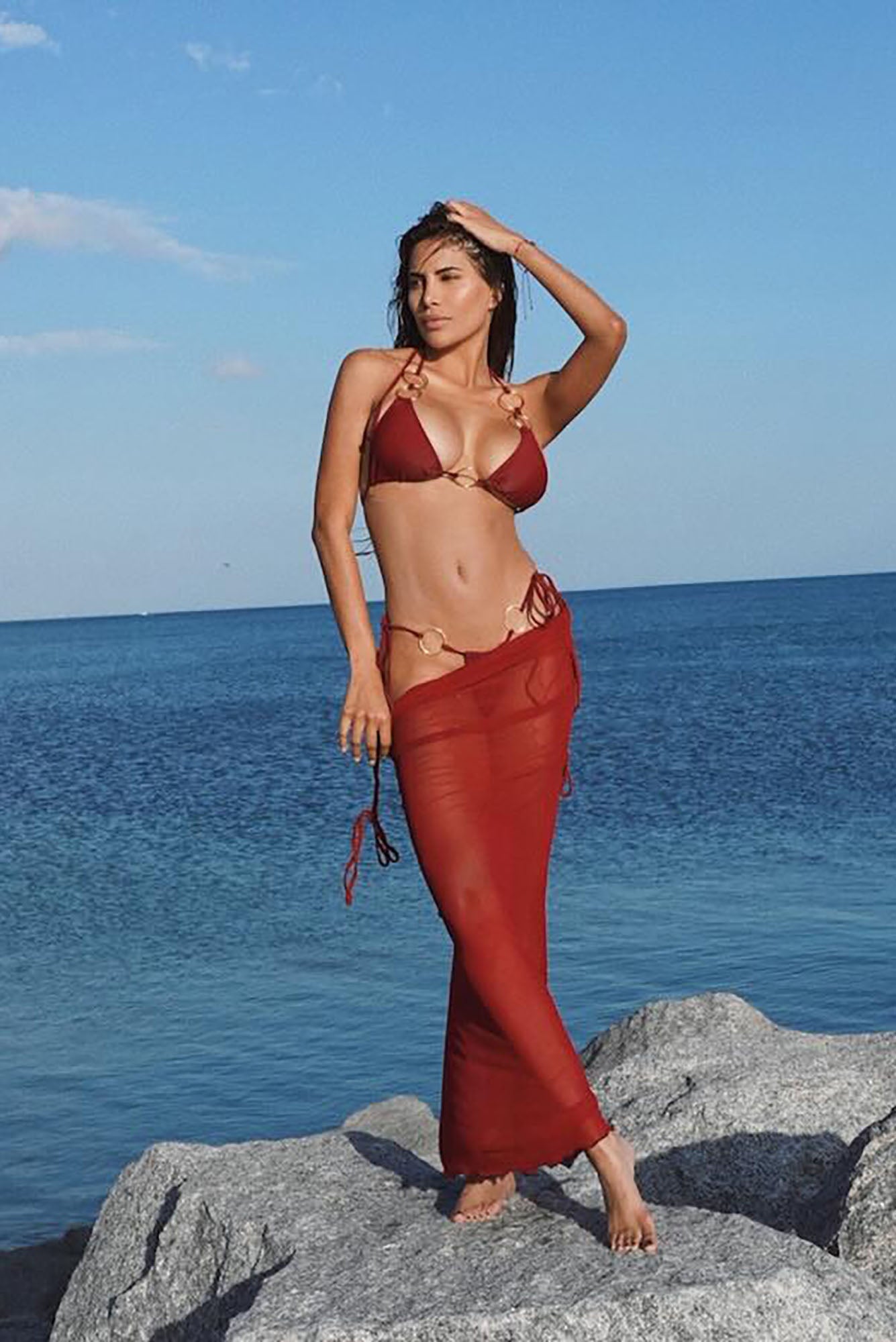 Ellie O Rings 3 Piece Bikini & Skirt Set - Burgundy