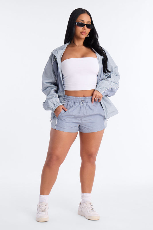 End Game Windbreaker Mid Rise Short 1.5″ - Blue/combo